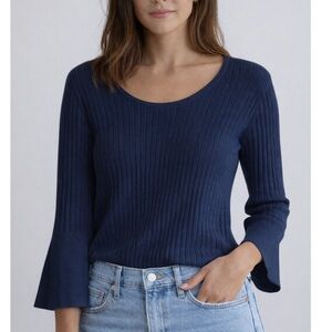 Kinross 100% Cotton Ribbed Knit Top in Navy Blue